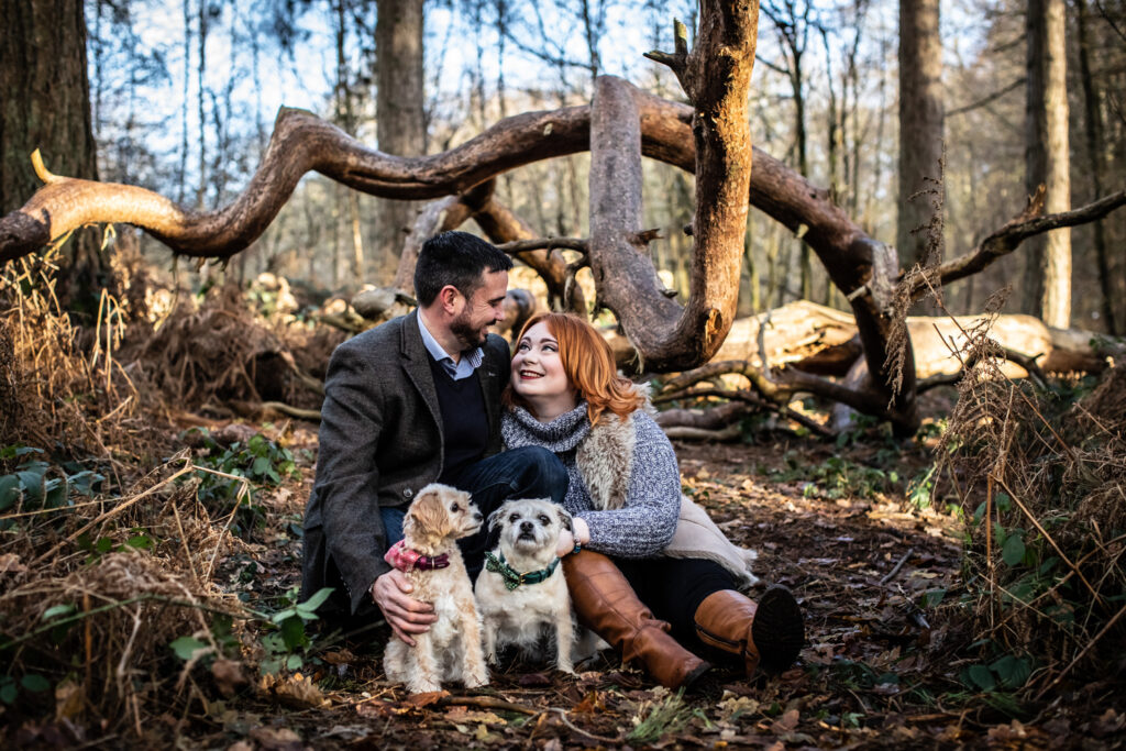 A Couple and Their Dogs in the Woodland. Natural Dog Photography in the Cotswolds